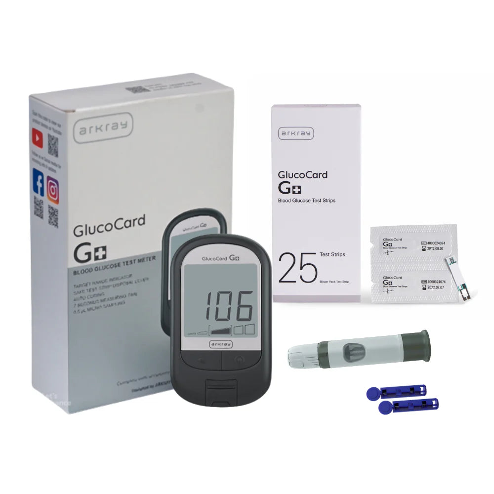 ARKRAY Glucocard G+ Advance glucometer machine | FREE 25 Test Strips + 25 Trustlet Lancets + 1 Lancing device | Simple & accurate testing of Blood sugar levels at home | Made in India | Designed with Advanced Japanese Technology