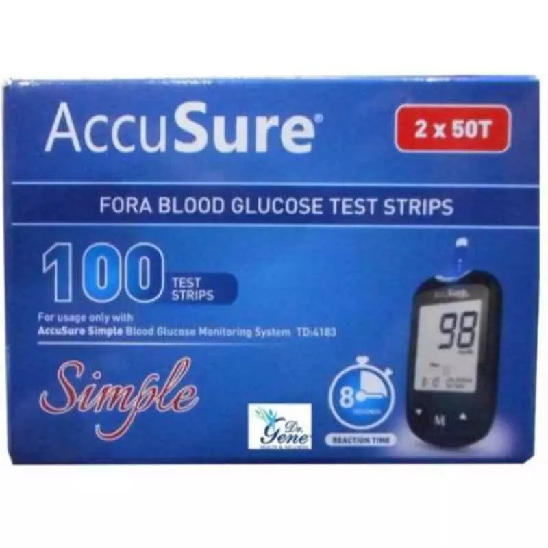 AccuSure Simple Blood Glucose Test Strip – 100 Strips