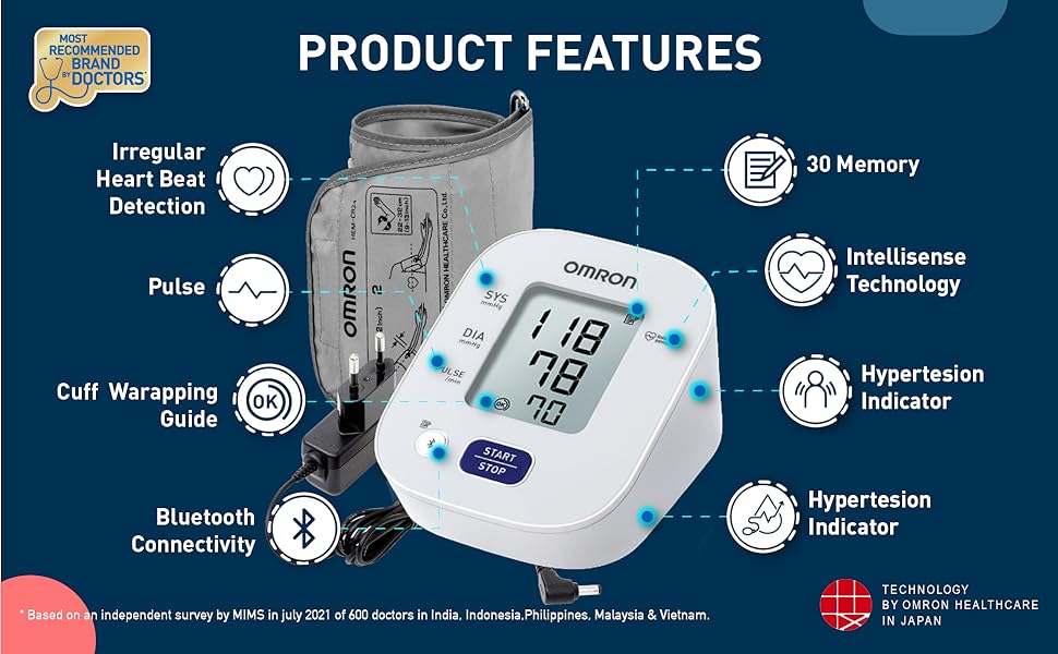 Omron Automatic Blood Pressure Monitor HEM-7143T with free Adapter