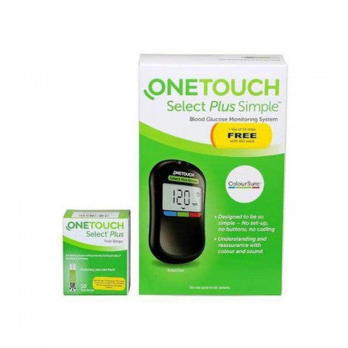 One Touch Select Simple Plus Glucometer with 10 strips free