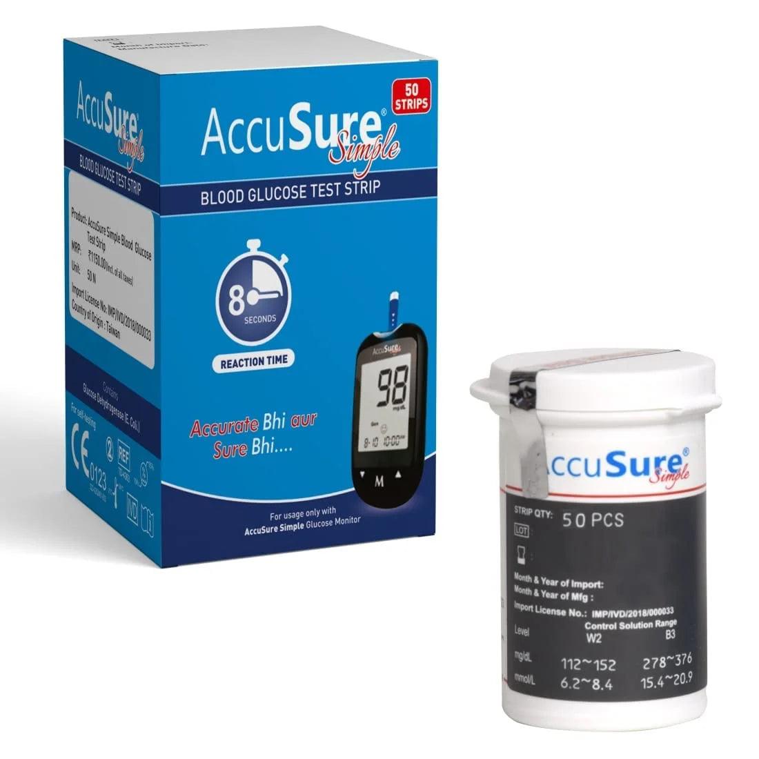 AccuSure Simple Blood Glucose Test Strip – 50 Strips